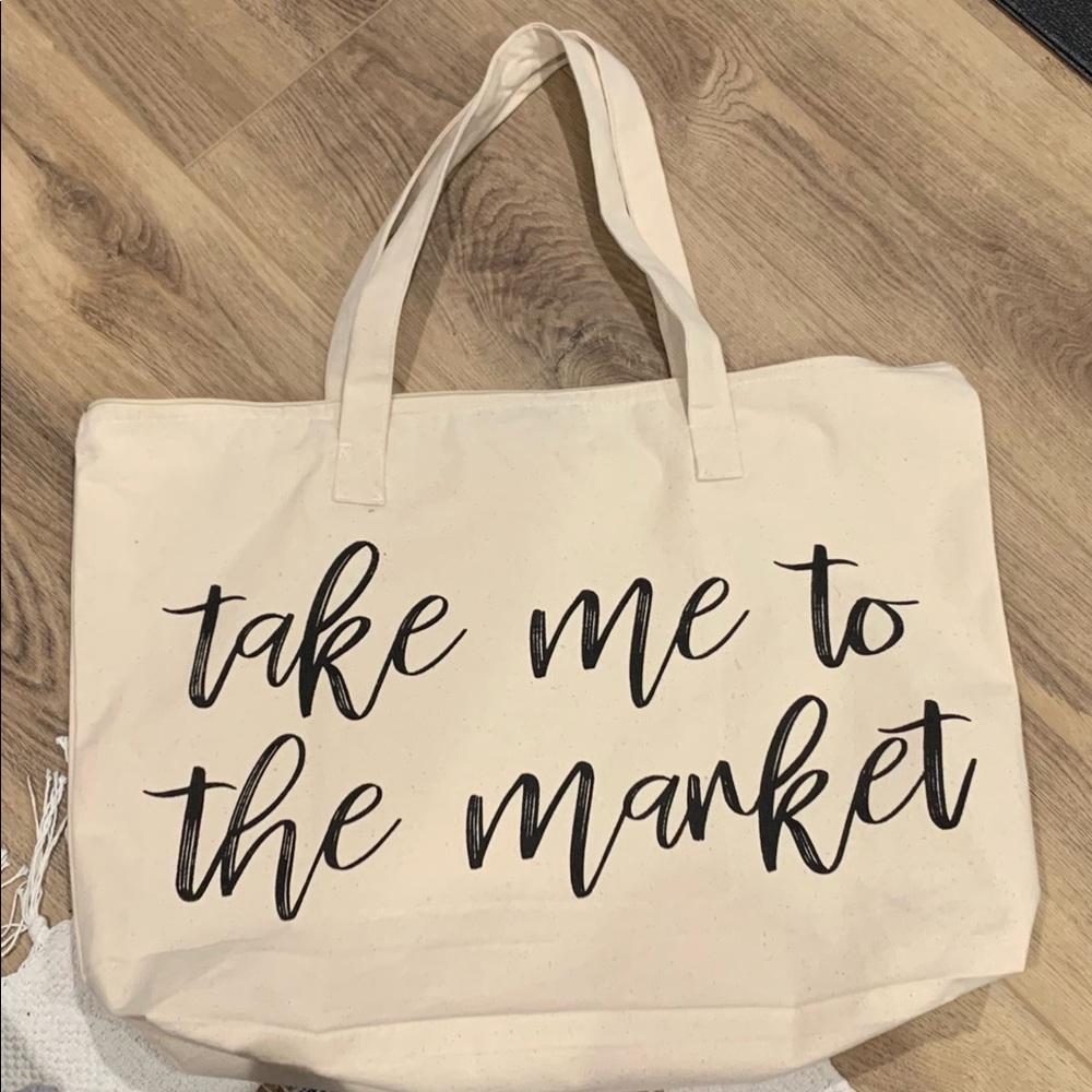Organic Cotton Farmer's Market Large Washable Tote Bag zippered pouch inside